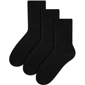 Steven - 3 Paar Multipack Dames Wol Gebreide Sokken | Warme Kousen Jurk Sokken - Zwart - Maat 36-39
