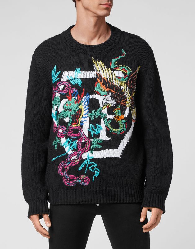 Philipp Plein, Heren, Truien, Zwart, Maat: M Wol,