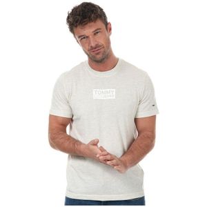 Tommy Hilfiger T-Shirt Met Logo In Ton Sur Ton Rechthoek Voor Heren, Wit Gemêleerd - Maat M
