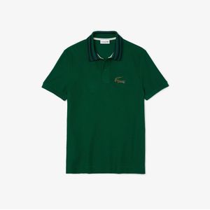 Men's Lacoste Slim Fit Crocodile Embroidery Pique Polo Shirt in Green