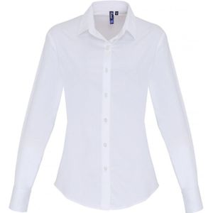 Premier Dames/dames Stretch Fit Poplin Blouse met lange mouwen (Wit)