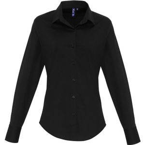 Premier Dames/dames Stretch Fit Poplin Blouse met lange mouwen (Zwart)