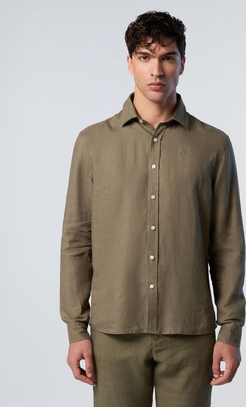 North Sails - Linnen Overhemd - Groen - Lange Mouwen