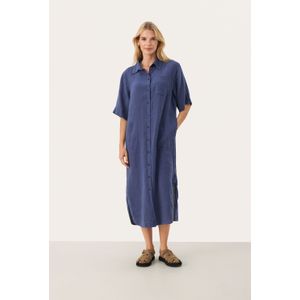 Part Two - Simple Shirt Dress - Blauw - Linnen - Kraag en Knoopsluiting
