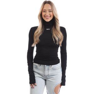 Vrouwen Off White Off Stamp Second Skin Turtleneck Top in Zwart-Wit