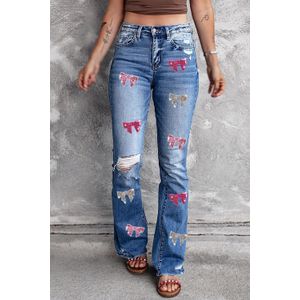 Leren Jeans met Figuur Van Pailletten