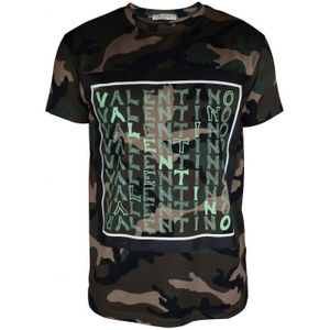Valentino - T-shirt - Kaki - Camouflagekatoen - Korte Mouwen