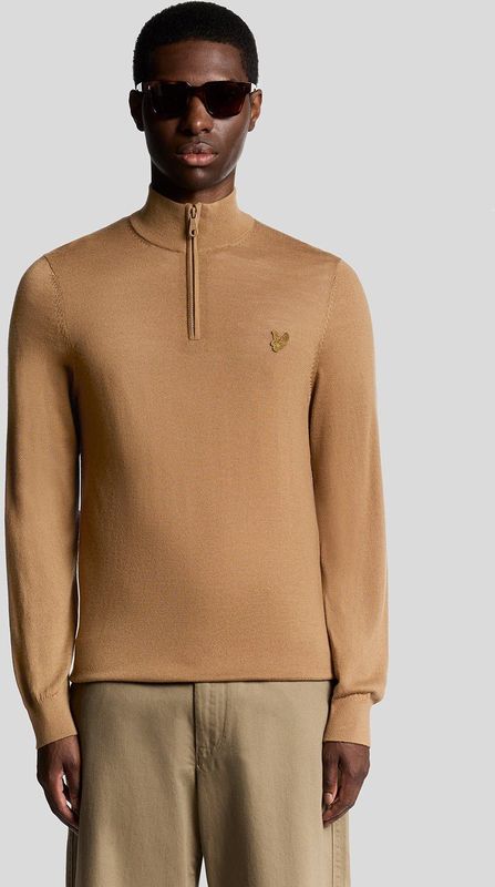Lyle & Scott Merinowol 1/4 Rits Trui - Bruin