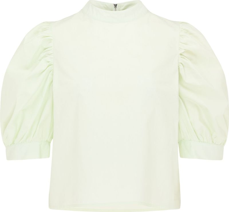 MYMO - Blouse - Pastelgroen - Blouseshirt - Halve Mouw - Opstaande Kraag