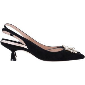 Stuart Weitzman Slingback Kitten Heel Pumps in Zwarte Suède
