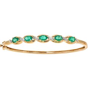 9ct geelgouden damesarmband met diamant en smaragd
