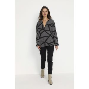 Blouse met lange mouwen Regular fit Black / White Graphic Lines black