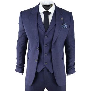 Heren marineblauw 3-delig tweed visgraatpak Peaky Blinders klassiek op maat