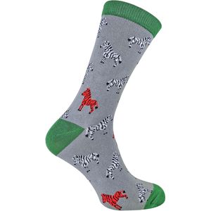 Mr Heron - Bamboesokken met dierendesign voor heren - Zebra's (Grijs)