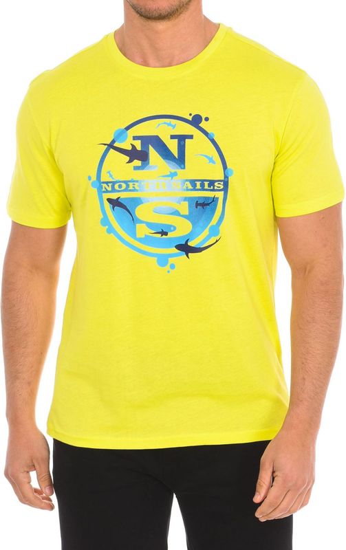 North Sails - T-shirt - Geel - Katoen - Korte Mouwen met Geribbelde Afwerking