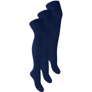Steven - Dames 3 Paar Over Knie Wol Sokken | Multipack Vrouwen Lange Sokken - Blauw