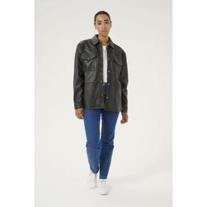 Leren shirt Loose fit Black washed leather black