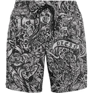 Philipp Plein - Lange Zwembroek Tattoo - Zwart - Nylon