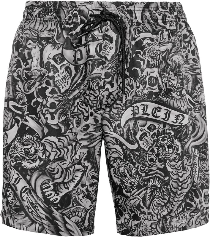 Philipp Plein - Lange Zwembroek Tattoo - Zwart - Nylon