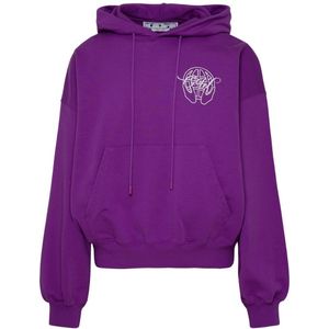 Off-White - Boxy Fit - Hoodie - Gebroken Wit - Paarse Oversized