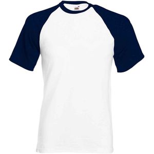 Fruit of the Loom Unisex Volwassen Contrast Honkbal T-shirt (Witte/diepe marine)