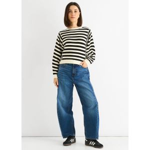 Witte Recycle Contrast Streep Losse Trui