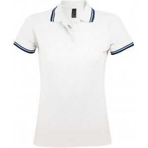 SOLS Dames dames Pasadena getipt korte mouw Pique Polo Shirt (Wit Navy) ()