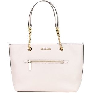 Medium Front Zip Chain Tote Bag In Powder Blush Leather