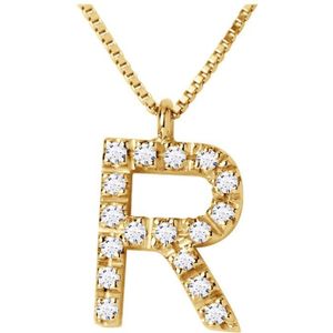 Collar ABC Diamonds 0.09 Cts letter ""R"" 18 karaats geel goud