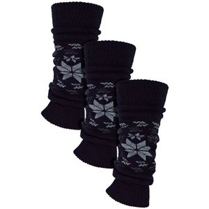 3 paar multiverpakking beenwarmers voor dames | Sock Snob | Geribbelde stijl stevige beenwarmers jaren 80 - Zwart (Fairisle)