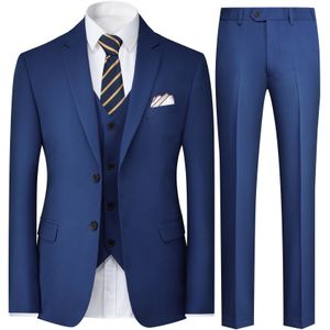 3-delig herenpak, effen kleur, met twee knopen en revers, marineblauw