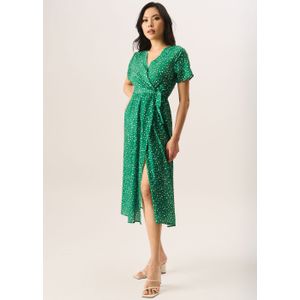 Groene dierenprint wikkelmidi jurk