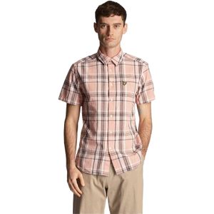 Lyle & Scott Heren geruit linnen overhemd met korte mouwen (Roze)