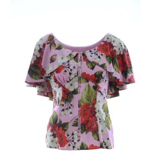 Dolce & Gabbana - Blouse - Roze - Korte Mouwen - Bloemenprint