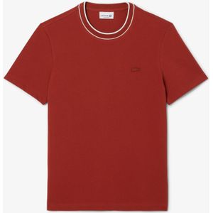 Heren Lacoste Stretch Pique Stripe Collared T-shirt in Rood