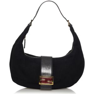 Vintage Fendi Suede Shoulder Bag Black