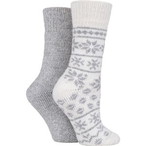 2 Paar Dikke Winter Warme Gebreide Wollen Laarzensokken - SS017 Light Fairisle - Maat 37-39.5