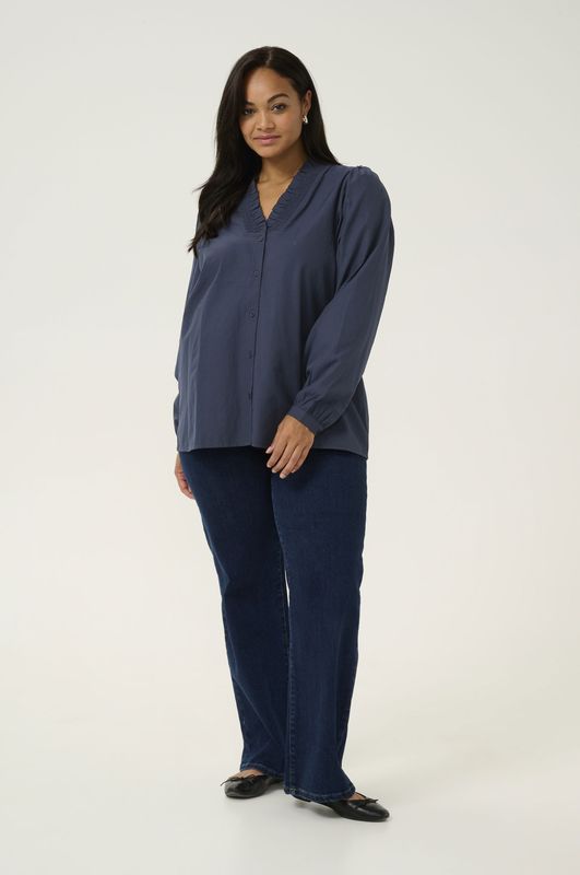 Blouse - Effen - Lange Mouw - Normale Pasvorm - Gevoerde Zoom