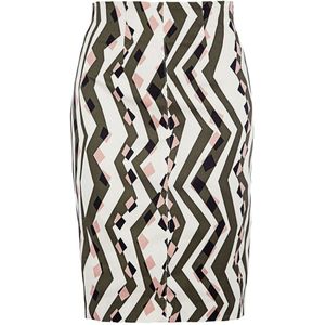 Kokerrok - Crème - Stretch Geweven Printstof - Tot op de Knie