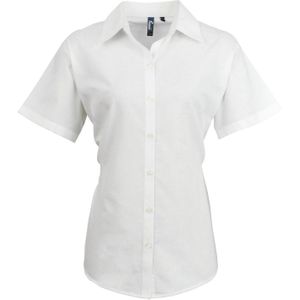 Premier Dames/Dames Signature Gepareld Oxford Overhemd met Korte Mouwen (Lichtblauw)