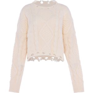 Mymo - Gebreide Trui - Wolwit - Dames - Cropped Silhouet