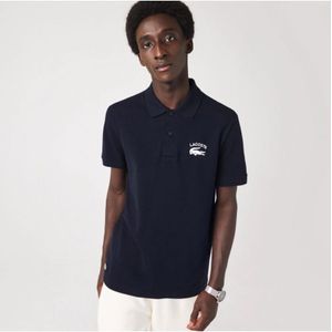 Men's Lacoste Branded Stretch Cotton Polo Shirt in Navy