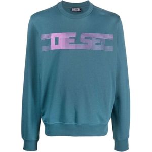 Diesel Unisex Volwassen Gestreepte Logo Sweatshirt (Blauw)