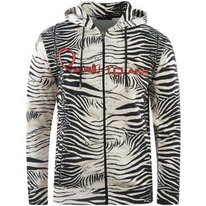 Cavalli Class Zebra Print Zip-Up Black Hoodie - Maat L
