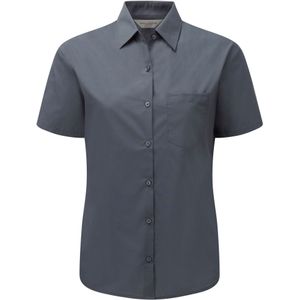 Russell Collection Dames/Dames Poplin Easy-Care Formeel Overhemd met Korte Mouwen (Konvooi Grijs)