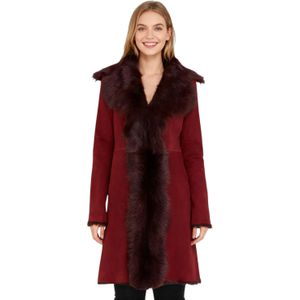 Dames trenchcoat van bordeauxrood Toscaans schapensuèdeleer - Celeste