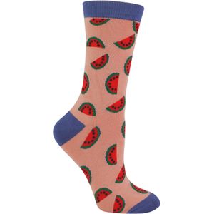 Miss Sparrow - Grappige fruitsokken voor dames - Watermeloen (Roze)
