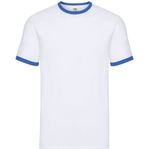 Fruit of the Loom Unisex Ringer T-shirt voor volwassenen (Wit/royaal blauw)