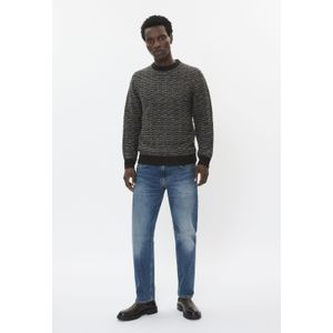 Blauwe gebreide trui met ronde hals