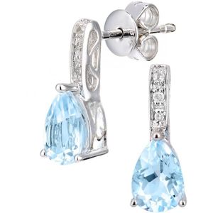 9ct witgouden diamanten en blauwe topaas edelsteen druppelvormige oorbellen